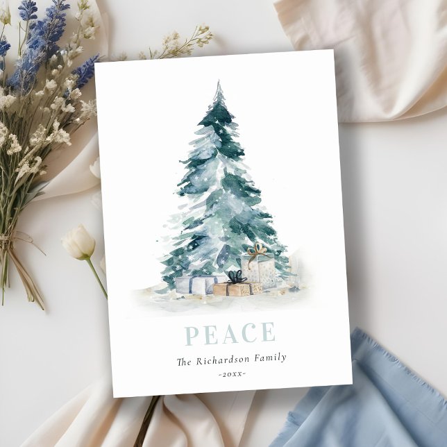 Cartes Pour Fêtes Annuelles Paix Neige Aquarelle Pine Noël Arbre Cadeaux (Créateur téléchargé)