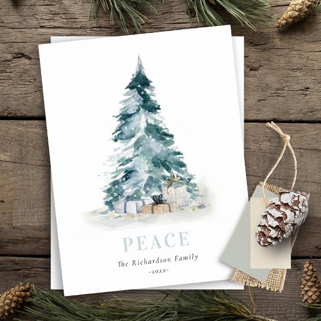Cartes Pour Fêtes Annuelles Paix Neige Aquarelle Pine Noël Arbre Cadeaux (Créateur téléchargé)