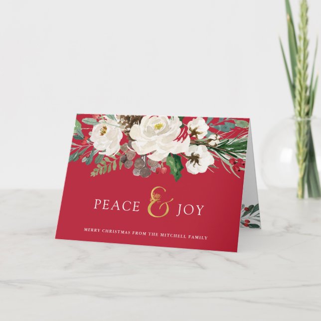 Cartes Pour Fêtes Annuelles Paix rouge et joie | Fleur Joyeux Noël (Devant)