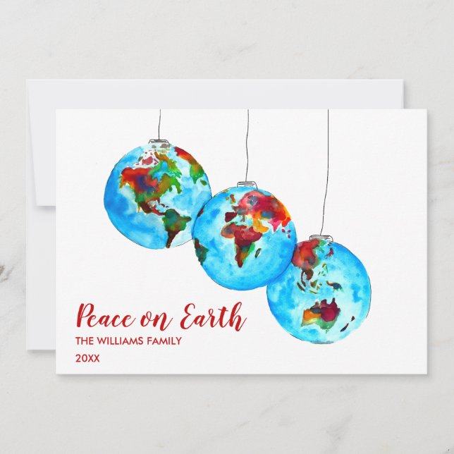 Cartes Pour Fêtes Annuelles Paix Rouge sur Terre Aquarelle Noël (Devant)