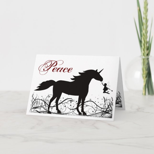 Cartes Pour Fêtes Annuelles Paix ~ Silhouette Unicorne et Fée Noël (Devant)