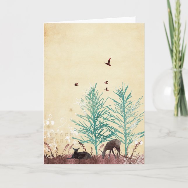 Cartes Pour Fêtes Annuelles Paix sur des cerfs communs de la terre (Devant)
