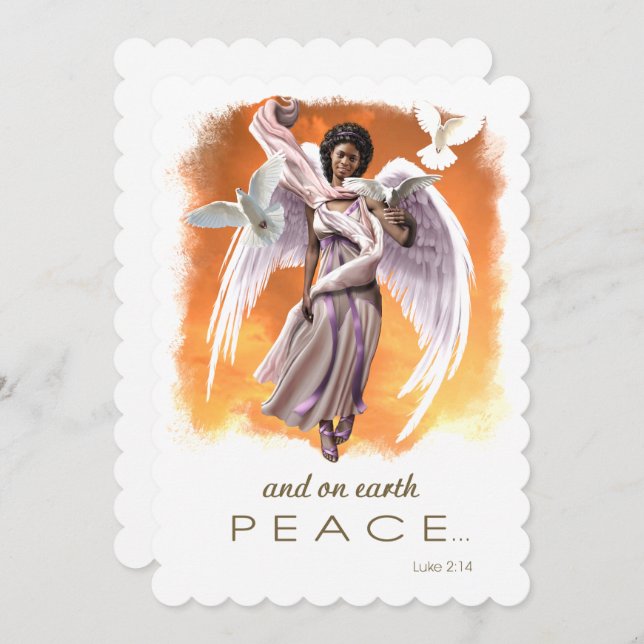 Cartes Pour Fêtes Annuelles Paix sur Terre. Ange afro-américain (Devant / Derrière)