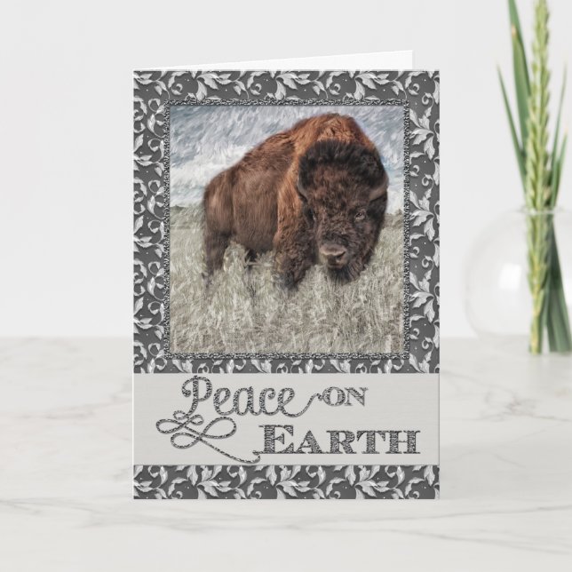 Cartes Pour Fêtes Annuelles Paix sur terre - Buffalo américain - bison (Devant)