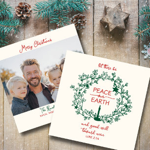 Cartes Pour Fêtes Annuelles Paix sur Terre Écriture Sainte Couronne Dessinée à