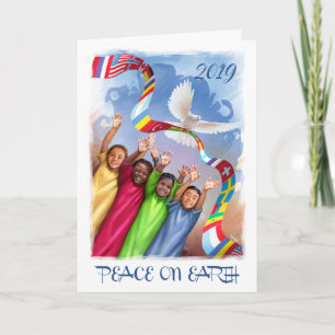 Cartes Pour Fêtes Annuelles Paix sur Terre. Enfants multiculturels Année perso