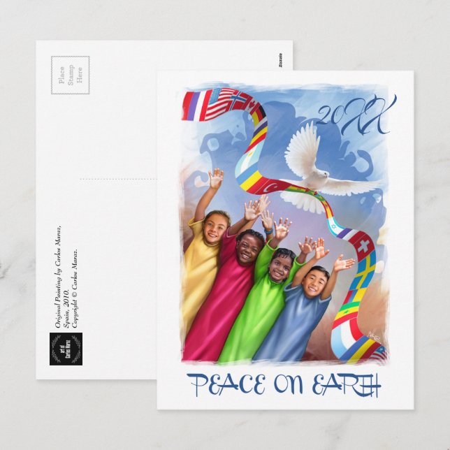 Cartes Pour Fêtes Annuelles Paix sur Terre. Enfants multiculturels personnalis (Devant / Derrière)