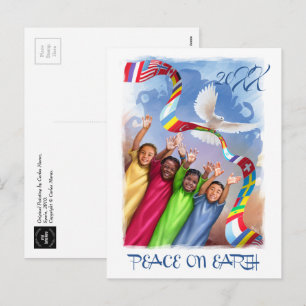 Cartes Pour Fêtes Annuelles Paix sur Terre. Enfants multiculturels personnalis