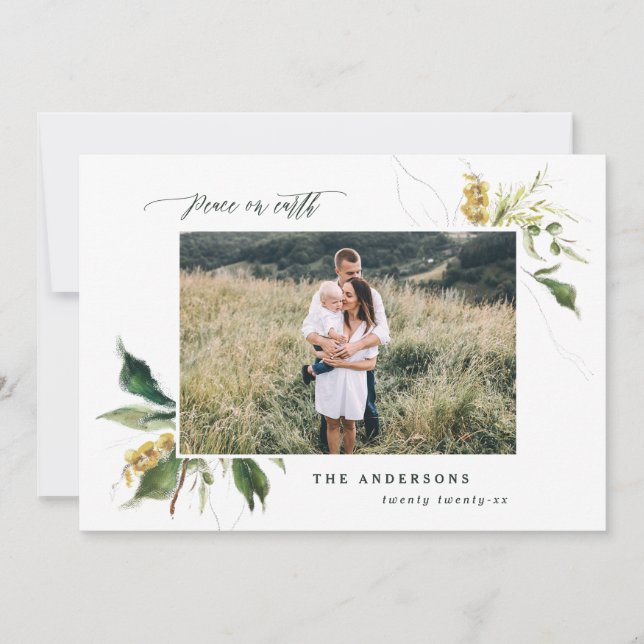 Cartes Pour Fêtes Annuelles Paix sur terre fleurie deux photo famille (Devant)