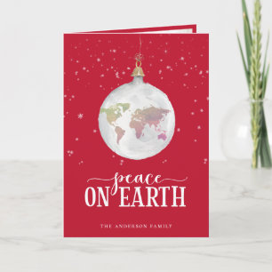 Cartes Pour Fêtes Annuelles Paix sur Terre Globe Ornement Red Holiday Card