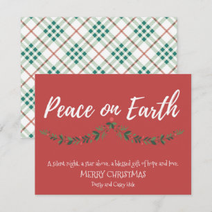 Cartes Pour Fêtes Annuelles Paix sur Terre Holly Red Plaid Religieux
