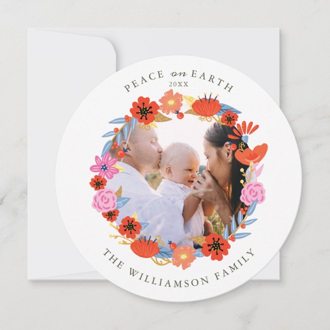 Cartes Pour Fêtes Annuelles Paix sur Terre Jolie Floral Folal Art Wreath Photo (Devant)