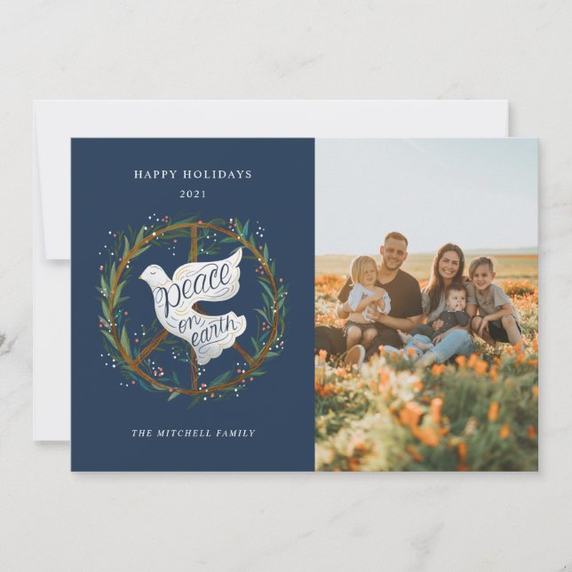 Cartes Pour Fêtes Annuelles Paix sur Terre Lettres Dove Paix Signe photo (Devant)
