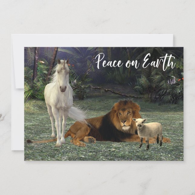 Cartes Pour Fêtes Annuelles Paix sur Terre Lion Agneau Licorne (Devant)