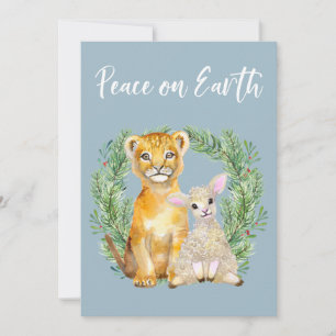 Cartes Pour Fêtes Annuelles Paix sur Terre Lion Lamb mignon vacances