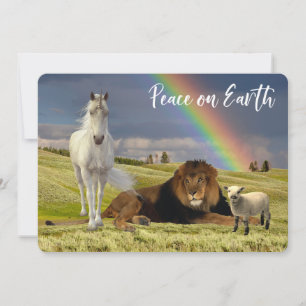 Cartes Pour Fêtes Annuelles Paix sur Terre Lion Lamb Unicorn Arc en ciel