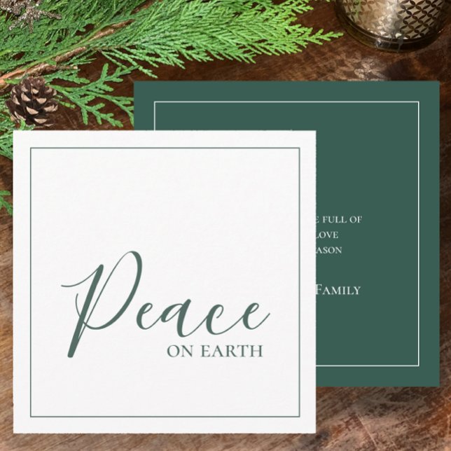 Cartes Pour Fêtes Annuelles Paix sur Terre | Moderne Simple Vert Personnalisé (Personalize with name Peace on earth modern minimalistic green pine holiday Christmas greeting card)