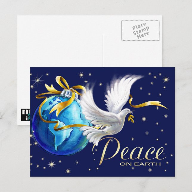 Cartes Pour Fêtes Annuelles Paix sur Terre. Noël de Peace Dove (Devant / Derrière)