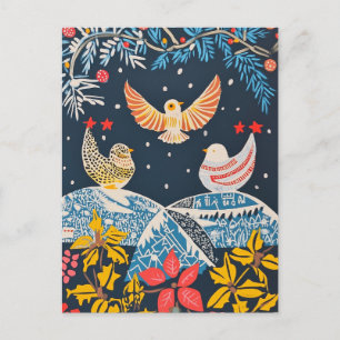 Cartes Pour Fêtes Annuelles Paix sur Terre, Oiseaux Festifs Nature Folk Charme