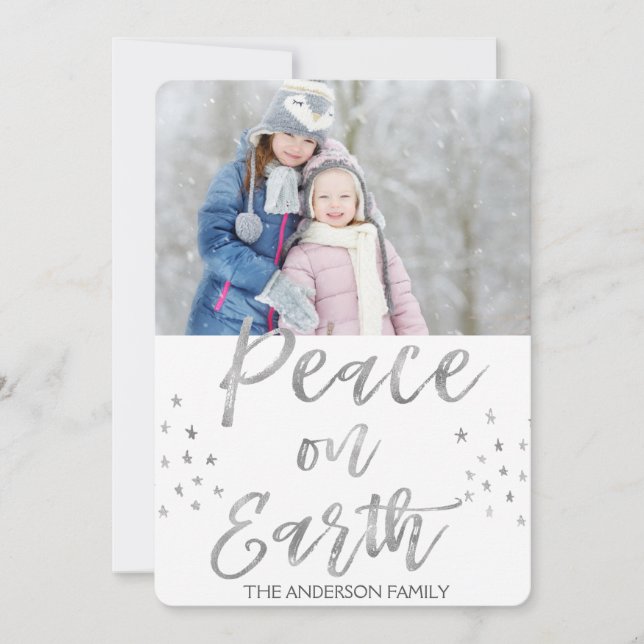 Cartes Pour Fêtes Annuelles Paix sur Terre Photo aquarelle blanche et argent (Devant)