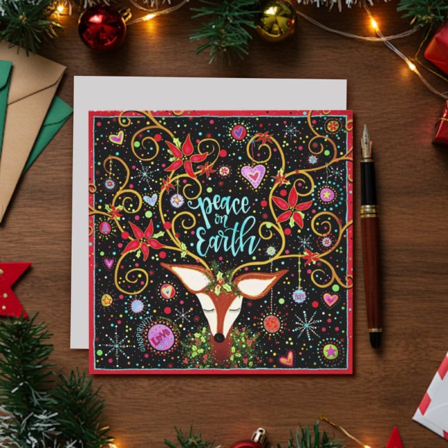 Cartes Pour Fêtes Annuelles Paix sur Terre Renne Noël Festif (Créateur téléchargé)