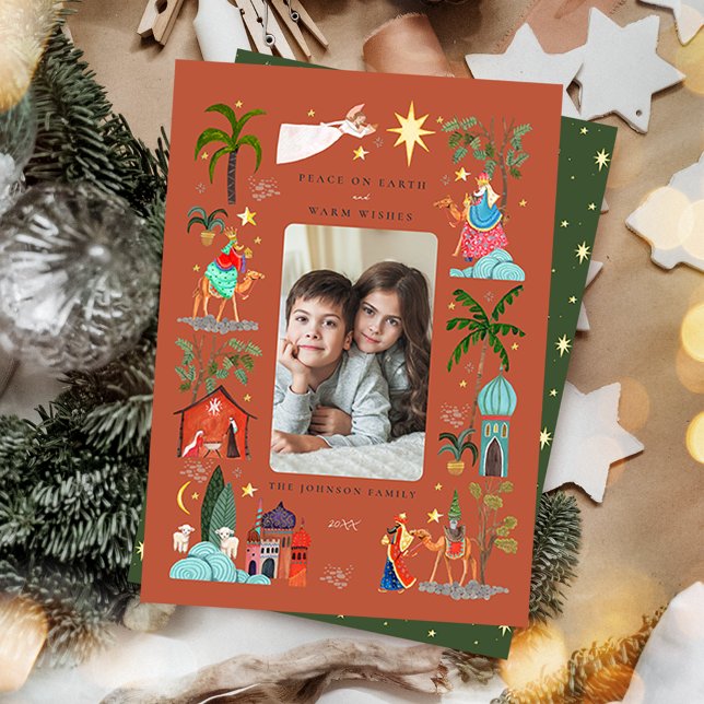 Cartes Pour Fêtes Annuelles Paix sur Terre Trois hommes sages Noël terrestre (Peace on Earth Three Wise men Earthy Christmas Holiday Card)