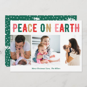 Cartes Pour Fêtes Annuelles Paix sur Terre Trois photos Famille Noël moderne