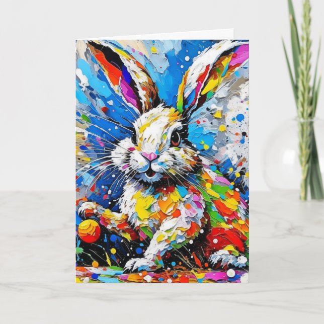 Cartes Pour Fêtes Annuelles Palette de paille Lapin de Pâques avec oeufs (Devant)