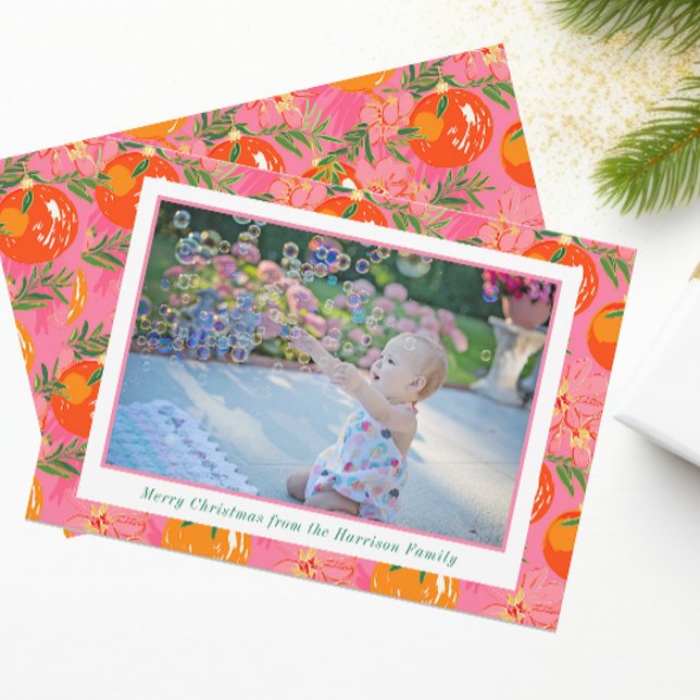 Cartes Pour Fêtes Annuelles Palm Beach Noël rose et orangé Photo (Créateur téléchargé)