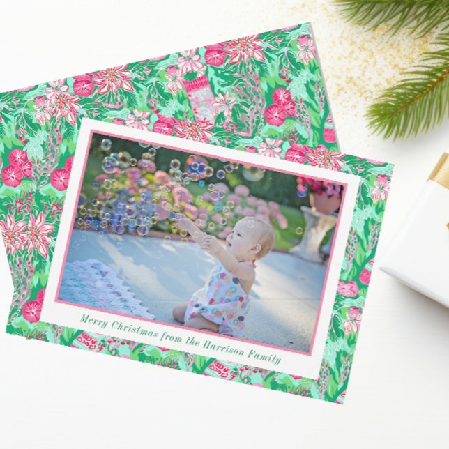 Cartes Pour Fêtes Annuelles Palm Beach Noël rose et soie verte Photo (Créateur téléchargé)