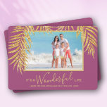 Cartes Pour Fêtes Annuelles Palm Frances Christmas Photo Holiday Card<br><div class="desc">Glamorous faux gold glitter palm fronds on a raspberry background highlight your favorite photo on these holiday Christmas photo cards. "It's A Wonderful Life", or any greeting you choose, and your names on the bottom in chic lettering. Select Matte for heaviest paper. Manches, manches, invitations et more in our store....</div>