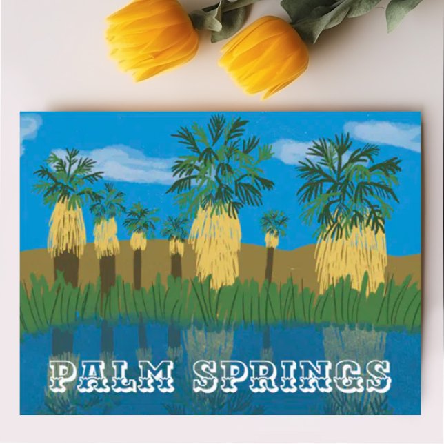 Cartes Pour Fêtes Annuelles Palm Springs Oasis Desert Coachella California (Palm Springs palm tree oasis illustration. Sweet travel themed postcard. Check my shop for more!)