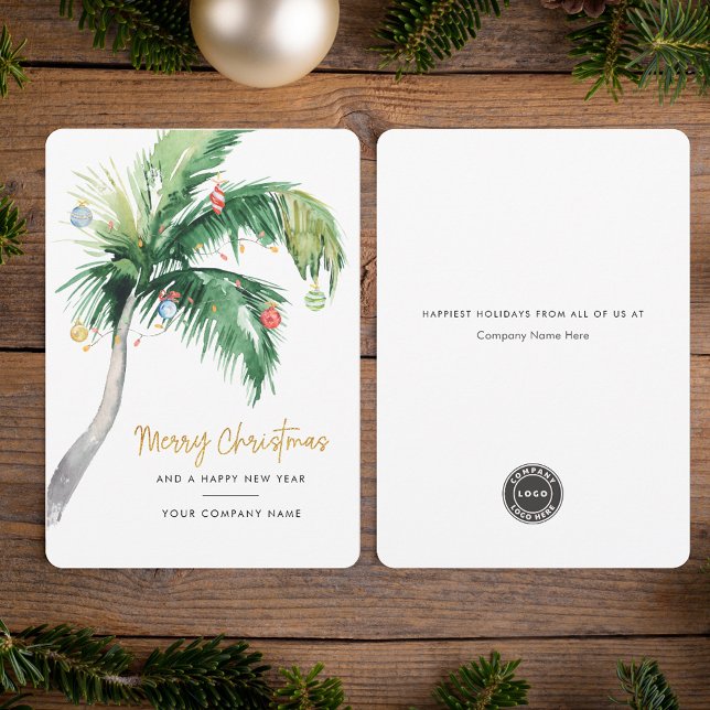 Cartes Pour Fêtes Annuelles Palm Tree - Logo d'affaires décoré Noël (Decorated Palm Tree Business Logo Christmas Holiday Card)