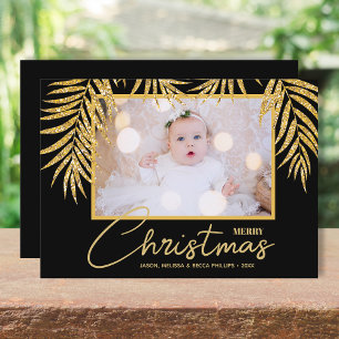 Cartes Pour Fêtes Annuelles Palmes d'or Black Tropical Photo de Noël