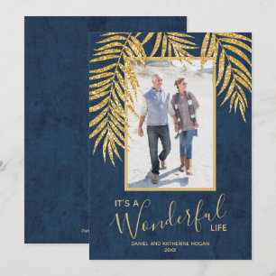 Cartes Pour Fêtes Annuelles Palmes d'or sur la photo de Noël bleue