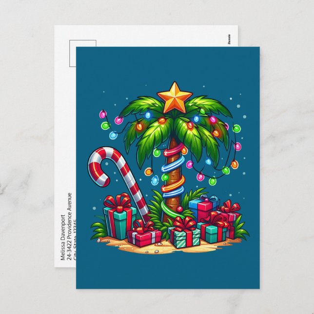 Cartes Pour Fêtes Annuelles Palmier de Noël tropical (Devant / Derrière)