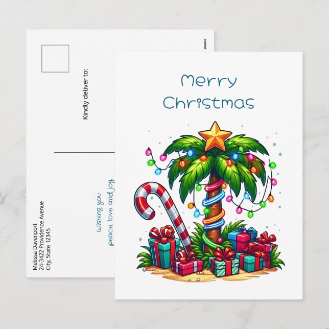 Cartes Pour Fêtes Annuelles Palmier de Noël tropical (Devant / Derrière)