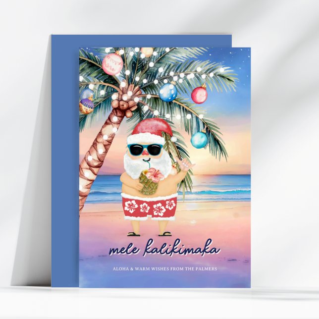 Cartes Pour Fêtes Annuelles Palmier tropical de plage Père Noël Noël (Créateur téléchargé)