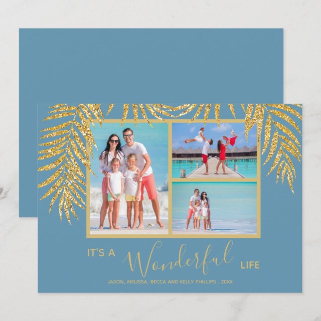 Cartes Pour Fêtes Annuelles Palmiers côtiers Photo Collage Noël (Devant / Derrière)