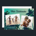 Cartes Pour Fêtes Annuelles Palmiers Mele Kalikimaka Deux photos<br><div class="desc">Vous cherchez des cartes de Noël à thème plage à envoyer à la famille et aux amis? Ce magnifique carte photo de vacances présente un tableau représentant des palmiers comme arrière - plan, ainsi que 2 modèles photo. La typographie élégante dit : "Mele Kallikimaka." Facile à personnaliser ! L'arrière est...</div>