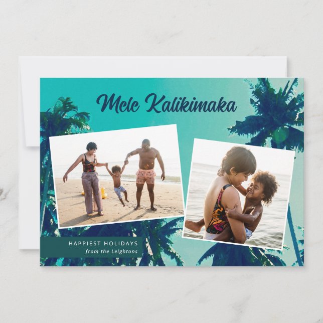 Cartes Pour Fêtes Annuelles Palmiers Mele Kalikimaka Deux photos (Devant)