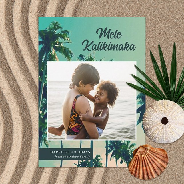 Cartes Pour Fêtes Annuelles Palmiers peints Mele Kalikimaka Photo Noël (Créateur téléchargé)