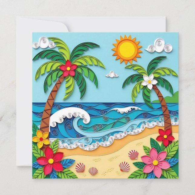 Cartes Pour Fêtes Annuelles Palmiers sur la plage | Salut (Devant)