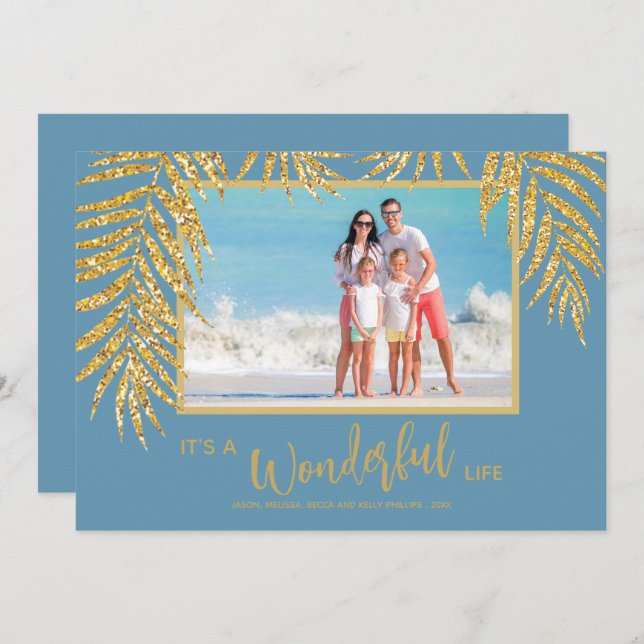 Cartes Pour Fêtes Annuelles Palmiers tropicaux Photo de Noël (Devant / Derrière)