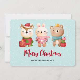 Cartes Pour Fêtes Annuelles Pals de Noël - Ours de rennes et lapin