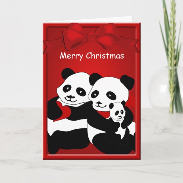 Cartes Pour Fêtes Annuelles Panda Bear Couple Baby Joyeux voeux de Noël (Devant)