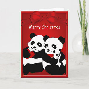 Cartes Pour Fêtes Annuelles Panda Bear Couple Baby Joyeux voeux de Noël
