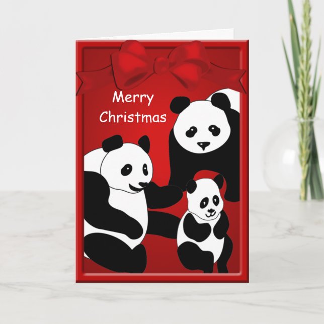Cartes Pour Fêtes Annuelles Panda Bear Famille Trois Joyeux voeux de Noël (Devant)