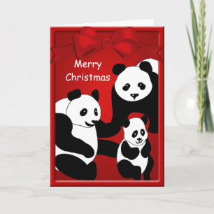 Cartes Pour Fêtes Annuelles Panda Bear Famille Trois Joyeux voeux de Noël