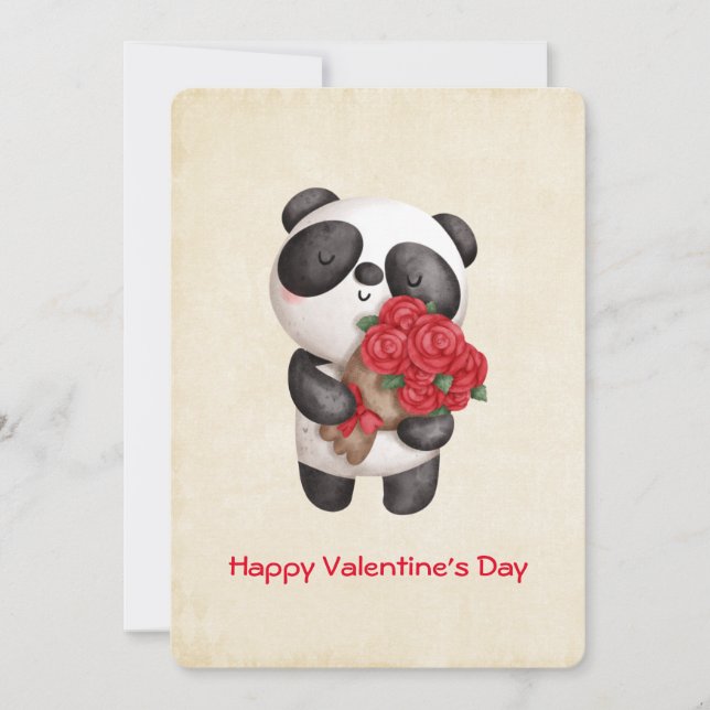 Cartes Pour Fêtes Annuelles Panda Bear portant le bouquet de Saint-Valentin Ro (Devant)